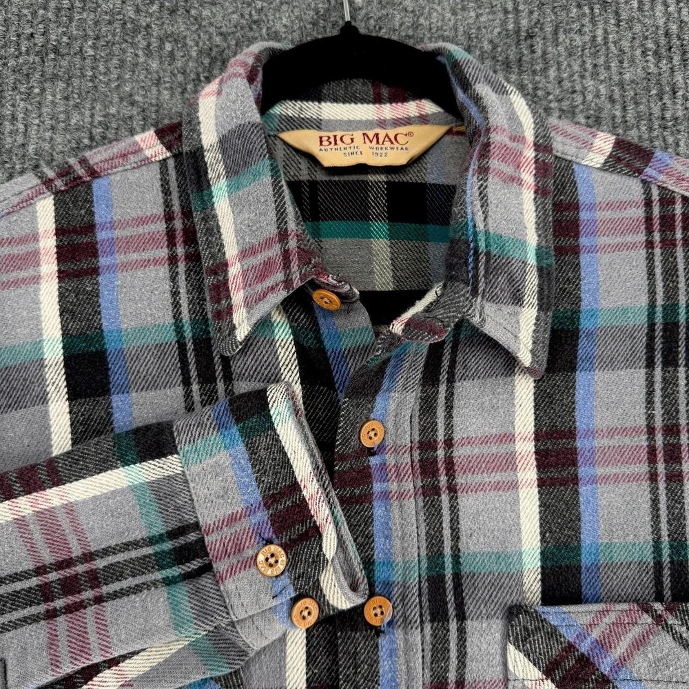 Vintage 80s Big Mac flannel shirt XL Tall Made in USA gray plaid workwear - Picture 2 of 8